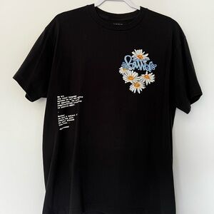 Black Graphic Tee with Daisy Design